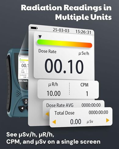كاشف الإشعاع AEGTEST Radar-5633 كاشف الإشعاع النووي المحمول مع شاشة LCD، مقياس الجرعات القابلة لإعادة الشحن للكشف عن الأشعة السينية بيتا جاما، التدابير في CPM μSv/h μR/h μSv - أزرق in Kuwait
