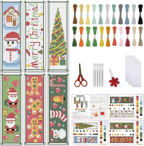 FREEBLOSS 6 Set Iris Cross Stitch Bookmark Kits Hand Embroidery Kit for Beginners Counted Cross Stitch Kit DIY Bookmark Kit Full Cross Stitch Embroidery Kit for Women Hobby 22 * 8cm in Kuwait