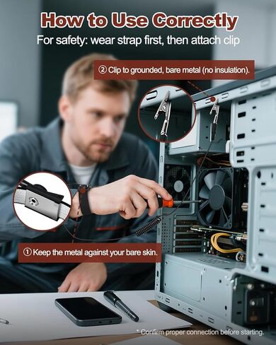 Anti Static Wrist Strap, Adjustable ESD Wrist Strap with Alligator Clip, Grounding Bracelet with Extra Long Cord for PC Building Electronics Repair & Treadmill Static Protection [Regular Size] in Kuwait