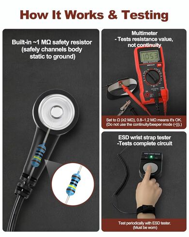 Anti Static Wrist Strap, Adjustable ESD Wrist Strap with Alligator Clip, Grounding Bracelet with Extra Long Cord for PC Building Electronics Repair & Treadmill Static Protection [Regular Size] in Kuwait