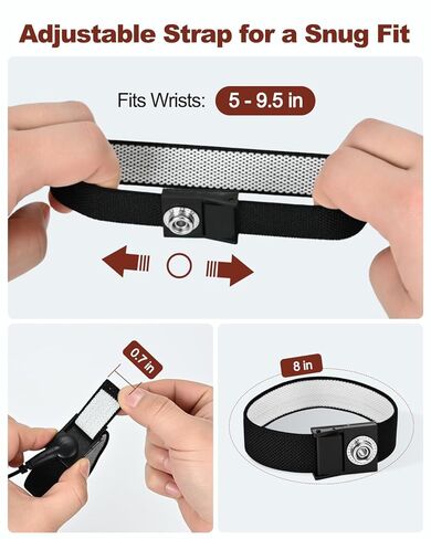 Anti Static Wrist Strap, Adjustable ESD Wrist Strap with Alligator Clip, Grounding Bracelet with Extra Long Cord for PC Building Electronics Repair & Treadmill Static Protection [Regular Size] in Kuwait