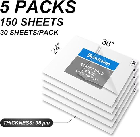 حصيرة أرضية لاصقة بيضاء مقاس 60.96 سم × 91.44 سم (5 عبوات، 150 ورقة، 30 ورقة/عبوة لغرفة الأبحاث والمختبرات وبناء المستشفيات والحيوانات الأليفة والمنزل وصالة الألعاب الرياضية) in Kuwait