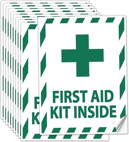 First Aid Kit Sticker Decals - 10 Pack Self-Adhesive Vinyl Labels for Trucks, Equipment & Industrial Safety (5.3"x4") in Kuwait