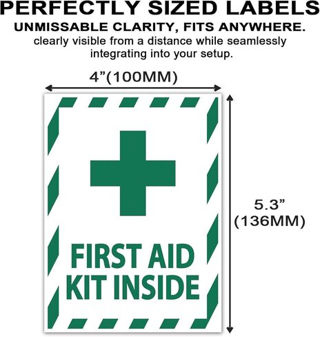 First Aid Kit Sticker Decals - 10 Pack Self-Adhesive Vinyl Labels for Trucks, Equipment & Industrial Safety (5.3"x4") in Kuwait