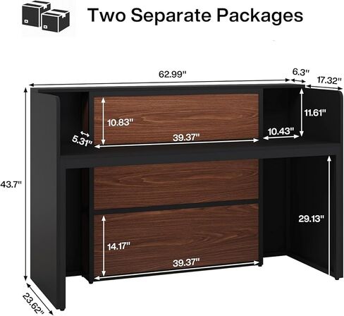 Tribesigns Reception Desk with LED Lights, 63 Inches Front Counter Desk for Checkout, Lobby, Salon, Retail, Modern Large Counter Table for Store Shop Clinic Office (Black&Brown) in Saudi Arabia