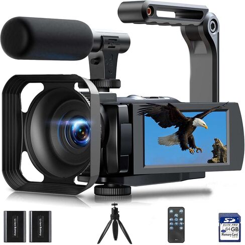 كاميرا فيديو كاميرا الفيديو ، كاميرا Vlogging 5K 56 ميجابكسل لـ YouTube ، WiFi Night Vision 3 "270 ° Rotatable Touchnable Webcam Camorder Recorder مع بطاقة SD 64 جيجابايت ، ميكروفون ، عن بُعد ، بطاريات ، ترايبود in Kuwait