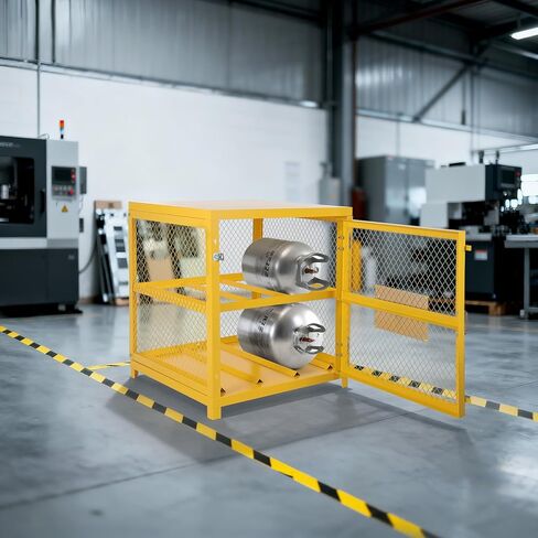 Hazardous Storage Cabinets Heavy-Duty 4 Cylinder Capacity, Powder Coated Steel Propane Tank Cage w/Lock & Guardrails, Compact Workshop Storage for Gas Cylinders, 31x30x35 Inch in Saudi Arabia