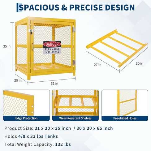 Hazardous Storage Cabinets Heavy-Duty 4 Cylinder Capacity, Powder Coated Steel Propane Tank Cage w/Lock & Guardrails, Compact Workshop Storage for Gas Cylinders, 31x30x35 Inch in Saudi Arabia