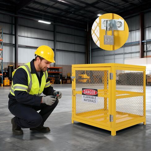 Hazardous Storage Cabinets Heavy-Duty 4 Cylinder Capacity, Powder Coated Steel Propane Tank Cage w/Lock & Guardrails, Compact Workshop Storage for Gas Cylinders, 31x30x35 Inch in Saudi Arabia