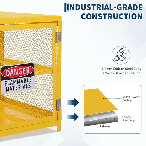 Hazardous Storage Cabinets Heavy-Duty 4 Cylinder Capacity, Powder Coated Steel Propane Tank Cage w/Lock & Guardrails, Compact Workshop Storage for Gas Cylinders, 31x30x35 Inch in Saudi Arabia