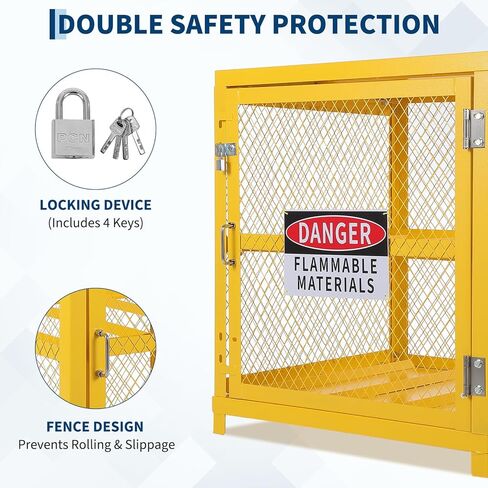 Hazardous Storage Cabinets Heavy-Duty 4 Cylinder Capacity, Powder Coated Steel Propane Tank Cage w/Lock & Guardrails, Compact Workshop Storage for Gas Cylinders, 31x30x35 Inch in Saudi Arabia