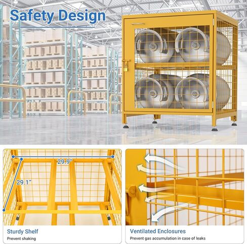 Upgraded Propane Tank Storage Box for 4 Cylinder, Heavy-Duty Horizontal Cylinder Storage Cabinet, 150LB Load Capacity, Powder Coated w/Lock & Keys, (Fits 3,5,11,20,30,33lb Tanks) in Kuwait
