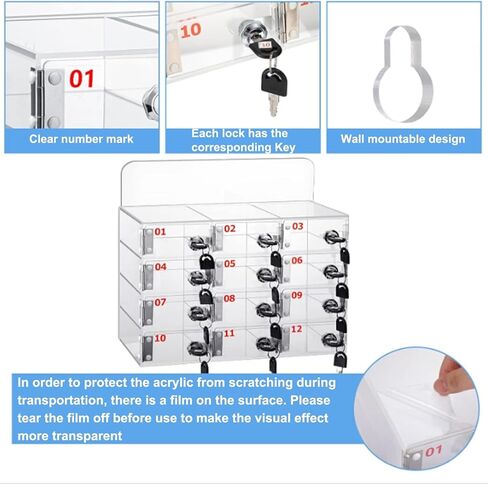 12-Slot Cell Phone Locker for Storage, Acrylic Phone Storage Cabinet with Keys, Clear Lockable Mobile Phone Box for Swimming Pool, Office, Gym in Saudi Arabia