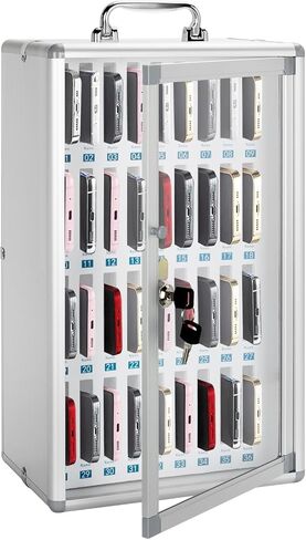 Aluminum Phone Locker Storage Box WallMounted Safe for Mobile Phones 24/36 Slots with Locks & Keys Secure Organizer for Cell Phones Durable & Stylish,Vert-36grid in Saudi Arabia