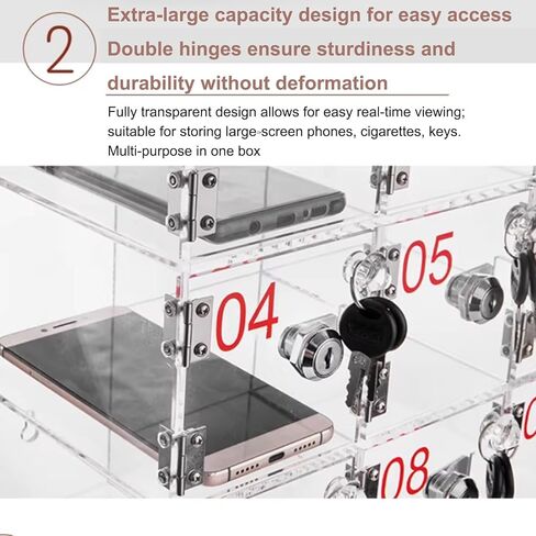 12-Slot Cell Phone Locker for Storage, Acrylic Phone Storage Cabinet with Keys, Clear Lockable Mobile Phone Box for Swimming Pool, Office, Gym in Saudi Arabia