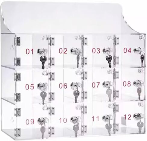 12-Slot Cell Phone Locker for Storage, Acrylic Phone Storage Cabinet with Keys, Clear Lockable Mobile Phone Box for Swimming Pool, Office, Gym in Saudi Arabia