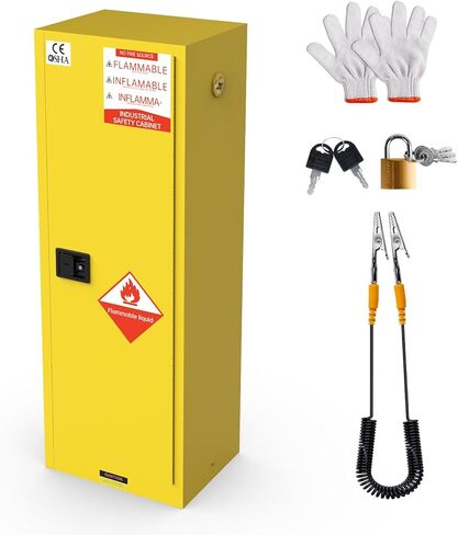 خزانة صفراء سعة 25 جالونًا، خزانة إطفاء مقاس 18 × 18 × 35 بوصة للسوائل القابلة للاشتعال مع تصميم فتحة تهوية مزدوجة، حوض مقاس 2 بوصة وباب قفل فردي in Kuwait