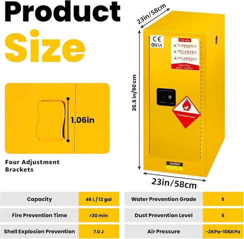 Flame Cabinet - OSHA/FM, 3-Point Lock & Leakproof Design | CE/ROHS Certified | Double-Walled Fireproof for Hazardous Material Storage, Gasoline Cans (35" x 23x 23) in Saudi Arabia