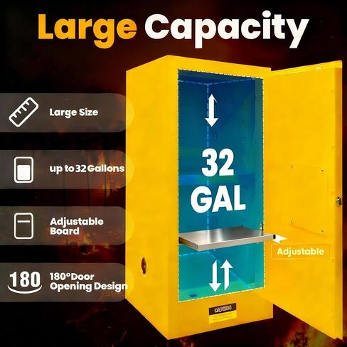 Flame Cabinet - OSHA/FM, 3-Point Lock & Leakproof Design | CE/ROHS Certified | Double-Walled Fireproof for Hazardous Material Storage, Gasoline Cans (35" x 23x 23) in Saudi Arabia