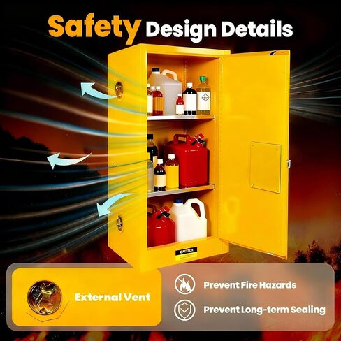Flame Cabinet - OSHA/FM, 3-Point Lock & Leakproof Design | CE/ROHS Certified | Double-Walled Fireproof for Hazardous Material Storage, Gasoline Cans (35" x 23x 23) in Saudi Arabia
