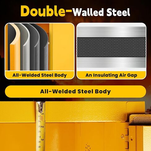 Flame Cabinet - OSHA/FM, 3-Point Lock & Leakproof Design | CE/ROHS Certified | Double-Walled Fireproof for Hazardous Material Storage, Gasoline Cans (35" x 23x 23) in Saudi Arabia