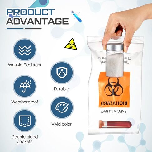 Biohazard Specimen Bags 6 x 9 Inch/ 15 x 25 cm Laboratory Sample Bag with Biohazard Logo Printing Top Sealable Suitable for Lab Test Facilities with External Document Bag(300 Pcs) in Saudi Arabia