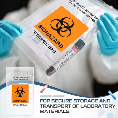Biohazard Specimen Bags 6 x 9 Inch/ 15 x 25 cm Laboratory Sample Bag with Biohazard Logo Printing Top Sealable Suitable for Lab Test Facilities with External Document Bag(300 Pcs) in Saudi Arabia