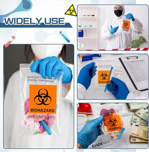 Biohazard Specimen Bags 6 x 9 Inch/ 15 x 25 cm Laboratory Sample Bag with Biohazard Logo Printing Top Sealable Suitable for Lab Test Facilities with External Document Bag(300 Pcs) in Saudi Arabia