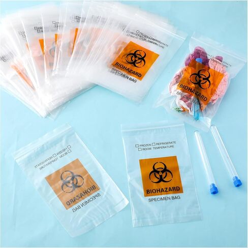 Biohazard Specimen Bags 6 x 9 Inch/ 15 x 25 cm Laboratory Sample Bag with Biohazard Logo Printing Top Sealable Suitable for Lab Test Facilities with External Document Bag(300 Pcs) in Saudi Arabia