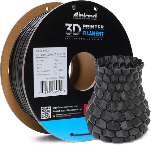 INLAND High Speed ​​PLA+ خيوط طباعة ثلاثية الأبعاد 1.75 مم - طباعة سريعة دقة الأبعاد PLA Pro +/- 0.03 مم - بكرة من الورق المقوى 1 كجم (2.2 رطل) (عبوة واحدة باللون الأسود) in Saudi Arabia