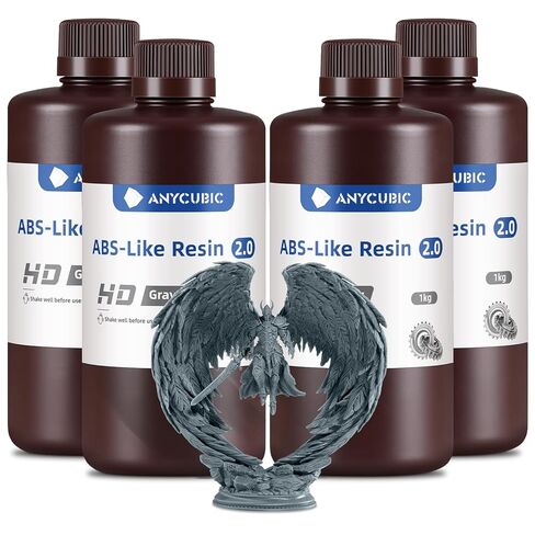 ANYCUBIC 2nd Gen Resin Technology ABS-Like Resin 2.0, 3D Printer Resin with High Toughness, More Precise Details, Low Odor, Wide Compatibility for All LCD Resin 3D Printers (Grey, 1kg) in Kuwait