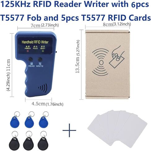 125kHz Handheld RFID Reader and Writer, Portable ID Card Copier Device for T5577/EM4305 Includes 6 Blank Key Fobs & 5 writable Cards for Duplicating Access Cards, Parking Permits(Battery Not Included) in Kuwait