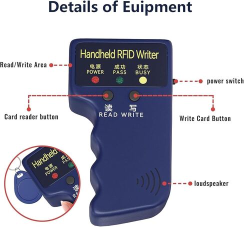 125kHz Handheld RFID Reader and Writer, Portable ID Card Copier Device for T5577/EM4305 Includes 6 Blank Key Fobs & 5 writable Cards for Duplicating Access Cards, Parking Permits(Battery Not Included) in Kuwait