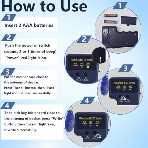 125kHz Handheld RFID Reader and Writer, Portable ID Card Copier Device for T5577/EM4305 Includes 6 Blank Key Fobs & 5 writable Cards for Duplicating Access Cards, Parking Permits(Battery Not Included) in Kuwait