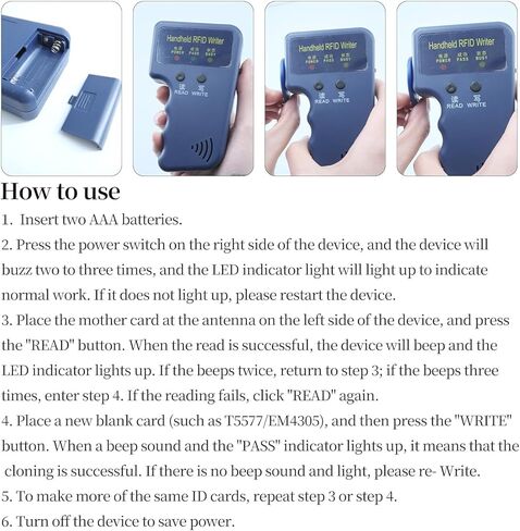 125kHz Handheld RFID Reader and Writer, Portable ID Card Copier Device for T5577/EM4305 Includes 6 Blank Key Fobs & 5 writable Cards for Duplicating Access Cards, Parking Permits(Battery Not Included) in Kuwait