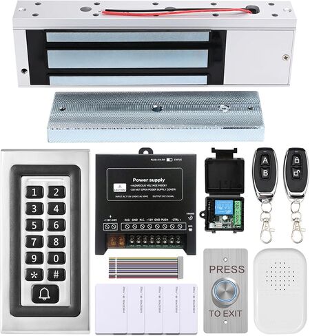 Access Control System Kit with Remote – 1200lbs Holding Force Fail-Safe Electromagnetic Lock, Metal Keypad, 12V Power Supply, Exit Button & Doorbell, Supports RFID, Password & Remote Access in Saudi Arabia