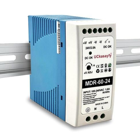 MDR-60-24 DIN مزود طاقة للسكك الحديدية 24 فولت 2.5 أمبير 60 وات مخرج واحد، مدخل 100-240 فولت تيار متردد 50/60 هرتز، محول تحويل التيار المتردد/التيار المستمر الصناعي in Kuwait