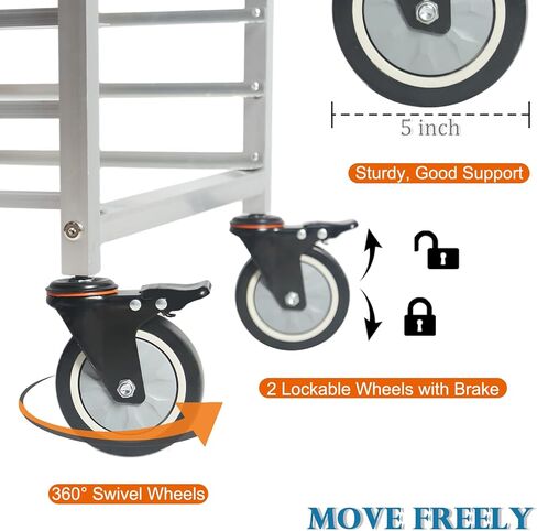 20-Tier Half & Full Sheet Bun Pan Rack - Bread Bakers Rack for Commercial Kitchen, Rolling Baking Cart with Brake Wheels, 26" L x 20.3" W x 68.3" H in Kuwait