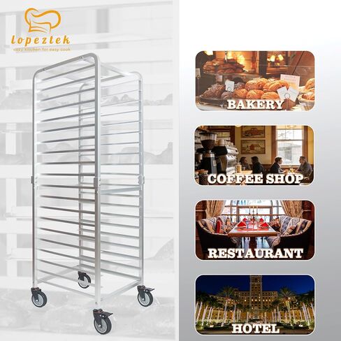 20-Tier Half & Full Sheet Bun Pan Rack - Bread Bakers Rack for Commercial Kitchen, Rolling Baking Cart with Brake Wheels, 26" L x 20.3" W x 68.3" H in Kuwait
