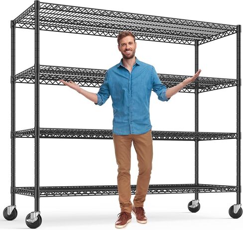 أرفف تخزين بارتفاع 75.6 بوصة، وحدة رفوف جراج بوزن 2500 رطل مع عجلات، أرفف معدنية شديدة التحمل لرف التخزين، رف مخزن قابل للتعديل، رفوف تجارية لمرآب المطبخ، 55.5 بوصة عرض × 24 بوصة عمق in Kuwait
