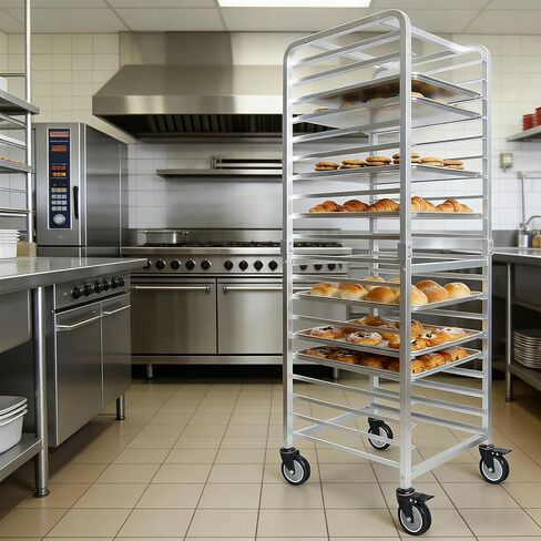 20-Tier Half & Full Sheet Bun Pan Rack - Bread Bakers Rack for Commercial Kitchen, Rolling Baking Cart with Brake Wheels, 26" L x 20.3" W x 68.3" H in Kuwait