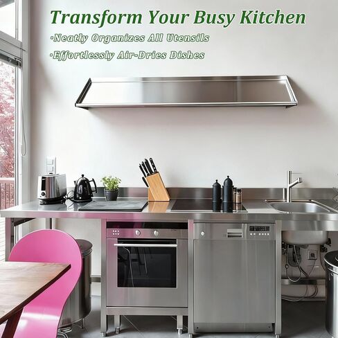 Stainless Steel Wall Mount Slanted Rack Shelf with Drain Outlet for Peg Dish Rack Commercial Shelves Metal Shelving for Kitchen Bar Restaurant(63" X 22.5") in Saudi Arabia