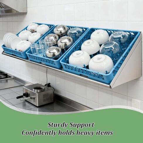 Stainless Steel Wall Mount Slanted Rack Shelf with Drain Outlet for Peg Dish Rack Commercial Shelves Metal Shelving for Kitchen Bar Restaurant(63" X 22.5") in Saudi Arabia