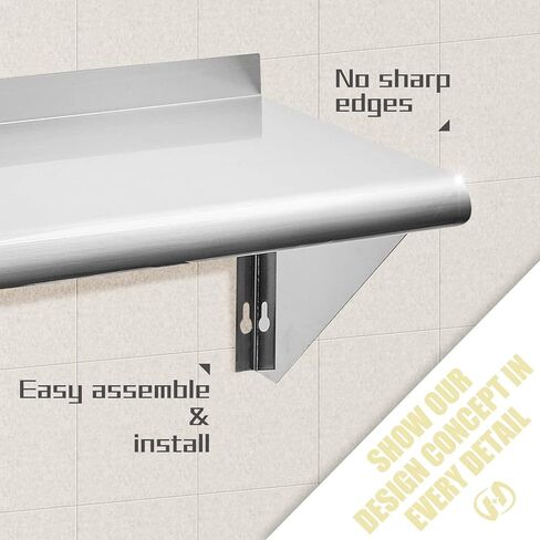 Hally Stainless Steel Shelf 12 x 36 Inches 250 lb, NSF Commercial Wall Mount Floating Shelving for Restaurant, Kitchen, Home and Hotel in Saudi Arabia