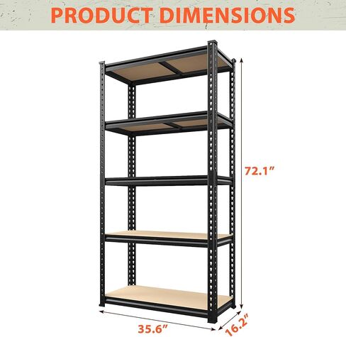 72.1" H Storage Shelves 2450LBS Garage Shelving, Adjustable Shelving Units and Storage, 5 Tier Metal Utility Shelf for Kitchen Pantry Garage Warehouse Basement, 35.6" W x 72.1" H x 16.2" D in Kuwait
