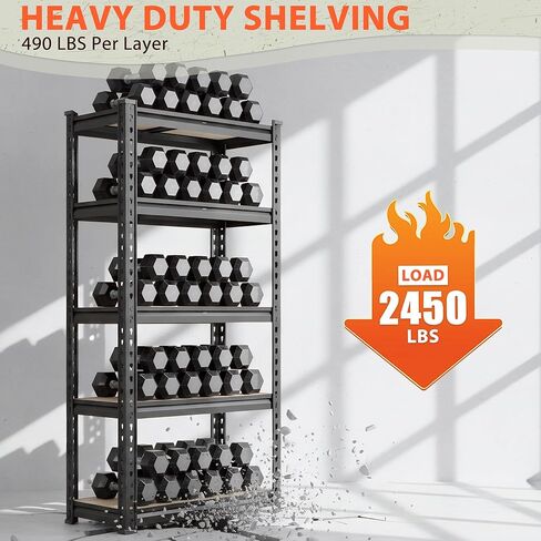 72.1" H Storage Shelves 2450LBS Garage Shelving, Adjustable Shelving Units and Storage, 5 Tier Metal Utility Shelf for Kitchen Pantry Garage Warehouse Basement, 35.6" W x 72.1" H x 16.2" D in Kuwait