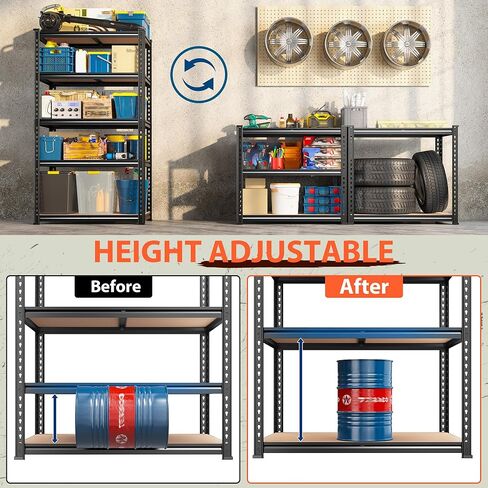 72.1" H Storage Shelves 2450LBS Garage Shelving, Adjustable Shelving Units and Storage, 5 Tier Metal Utility Shelf for Kitchen Pantry Garage Warehouse Basement, 35.6" W x 72.1" H x 16.2" D in Kuwait
