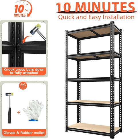 72.1" H Storage Shelves 2450LBS Garage Shelving, Adjustable Shelving Units and Storage, 5 Tier Metal Utility Shelf for Kitchen Pantry Garage Warehouse Basement, 35.6" W x 72.1" H x 16.2" D in Kuwait