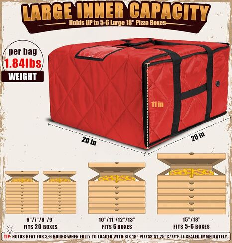 MyLifeUNIT Pizza Bag for Delivery, Thermal Insulated Pizza and Food Delivery Bag, 20" x 20" x 11" Pizza Warmer Bag, Holds 4-5 Large 18" Pizza Boxes, Red Hot Pizza Carrier Insulated Bags in Saudi Arabia