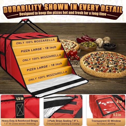 MyLifeUNIT Pizza Bag for Delivery, Thermal Insulated Pizza and Food Delivery Bag, 20" x 20" x 11" Pizza Warmer Bag, Holds 4-5 Large 18" Pizza Boxes, Red Hot Pizza Carrier Insulated Bags in Saudi Arabia